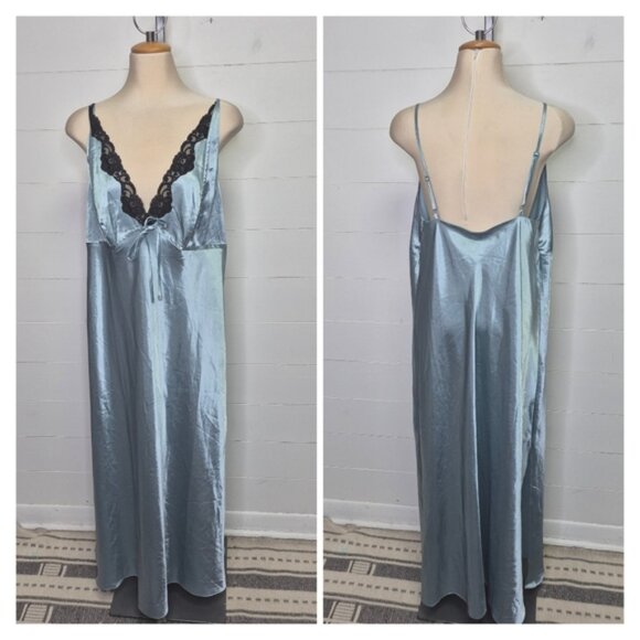 Addition Elle Teal Satin And Lace Maxi Slip Dress Size 1X - Picture 2 of 14